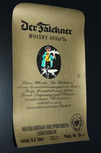 altes Schnaps Etikett Falckner Whisky 0,7o ltr. VEB Edelbrände Luckenwalde DDR