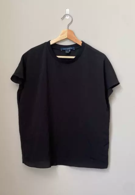 French Connection Women's Size Small Chic Short Sleeve Chiffon Black Blouse Top