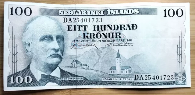 1961 Iceland 100 Kronur Banknote