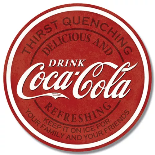 Coke Thirst Quenching 12" Round Tin Metal Sign Coca-Cola Retro Red Wall Decor