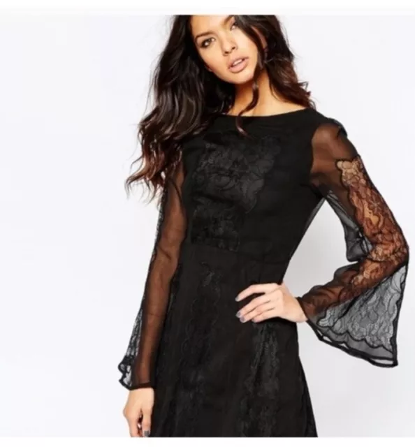 Stone Cold Fox Black Lace Insert Mini Dress Size 3 Large