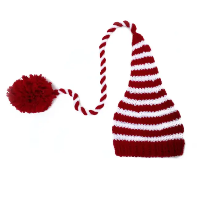 Infant Red/White Candy Cane Stripes with Long-Knot Beanie/Hat Newborns