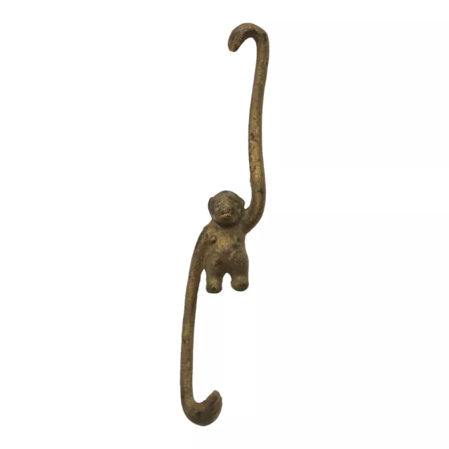 Vintage Cast Iron Gold Tone Monkey Hanging S Hook 8” Made in Japan