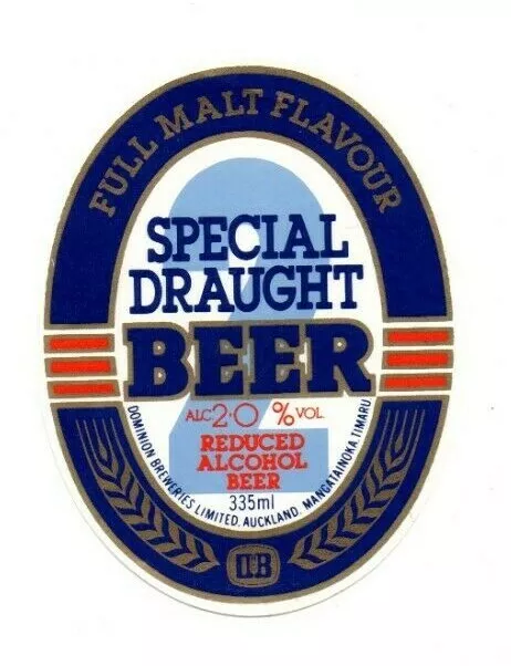 New Zealand Beer Label - Dominion Breweries Ltd, Auckland - Special Draught Beer