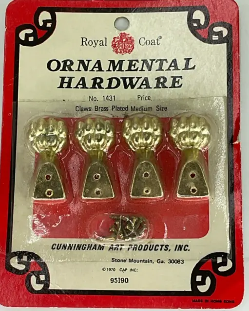 1970 Royal Coat Ornamental Hardware #1431-Claws w/Screws-Brass Plated-USA