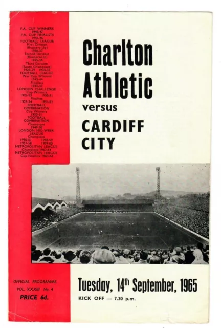 Charlton Athletic v Cardiff City - 1965-66 Division Two - Football Programme