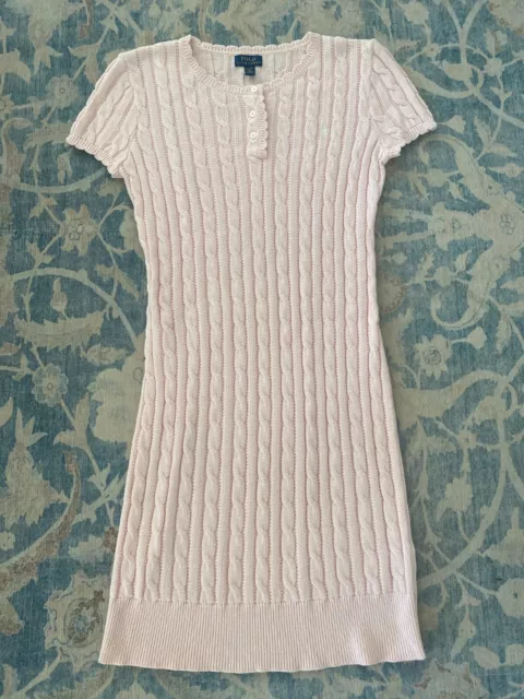 Ralph Lauren Girls Pink Cable Knit Scallop Neck Henley Sweater Dress XL 16