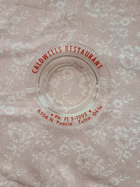 VTG Caldwells Restaurant Advertising Glass Ashtray Tulsa, Oklahoma