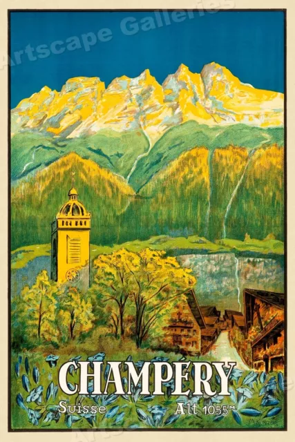 Champery Suisse 1920s Vintage Style Travel Poster - 24x36