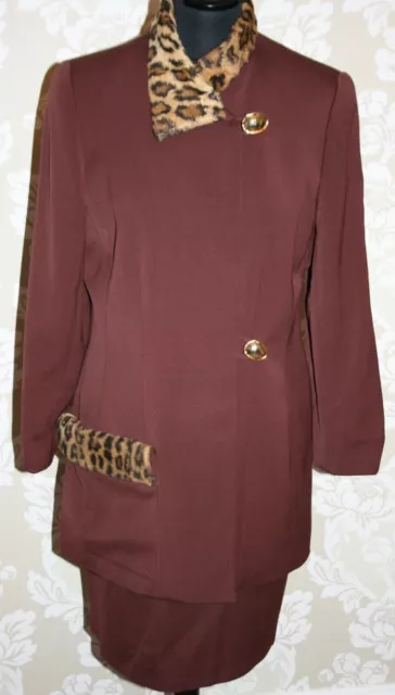 1980S VTG HAUTE COUTURE PLATINE PARIS Skirt-Suit 100% Wool Brown Faux ...