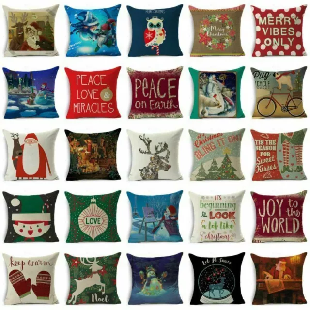 Pillow Case Cotton Linen Xmas Christmas Throw Sofa Cushion Cover Home Decor Gift