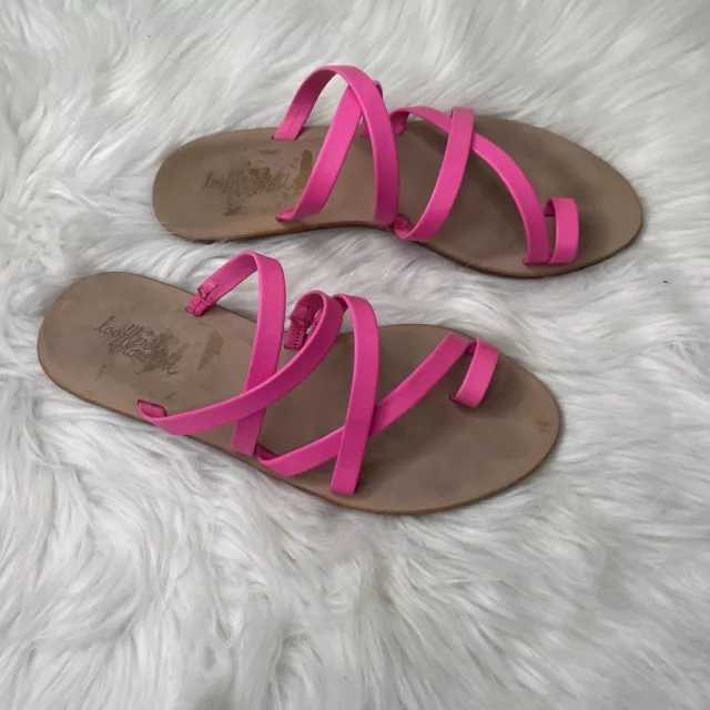 Loeffler Randall Womens  Toe Thong Sarie Sandal Flats Strap Slip On Hot Pink Sz6