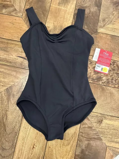 New! Capezio Black Pinch Front Tank Dance Leotard Child Medium