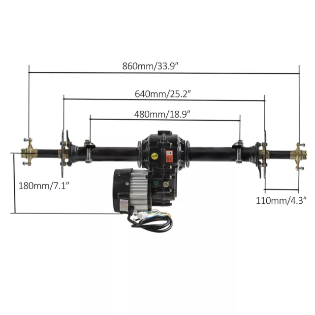 34" Electric 1000W Differential Axle Kit Motor Brake Go Kart ATV Trike Motorbike 2