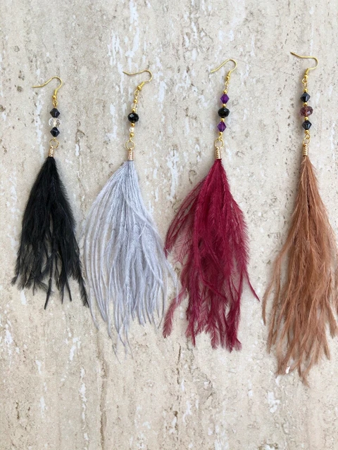 Long Floaty Ostrich Feather Earrings - Pierced and Clip-on - 4 Colours
