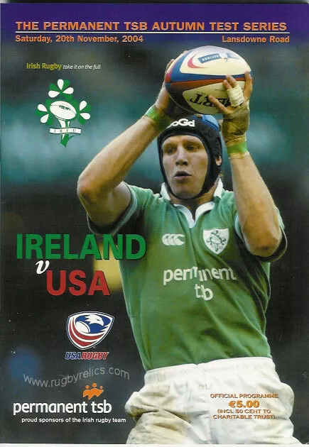 Ireland v USA 5 Nov 2004 Dublin  RUGBY PROGRAMME