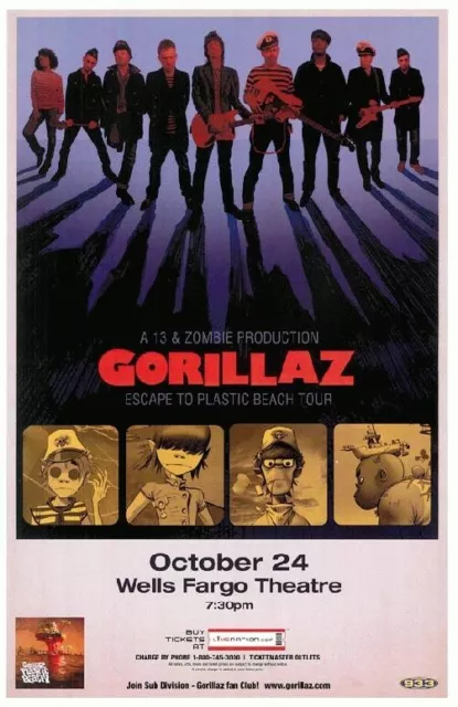 NEW GORILLAZ - ESCAPE TO PLASTIC BEACH TOUR Rock Concert Poster