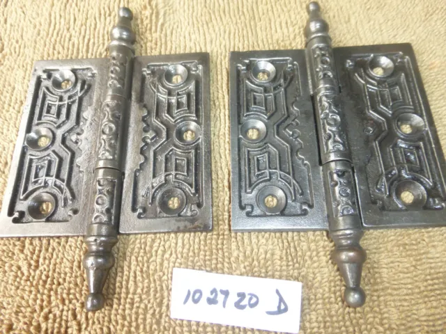 TWO Antique Cast Iron VERY ORNATE 3.5"x3.5" Steeple Tip Hinges 102720 D