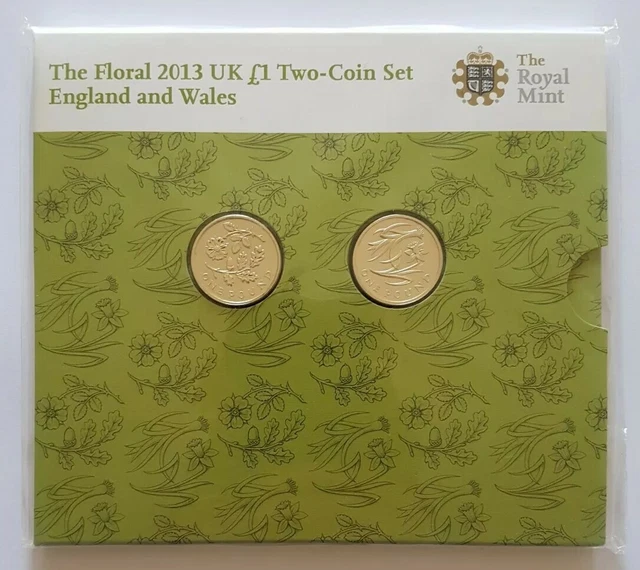 2013 The Floral Emblems UK Brilliant Uncirculated One Pound £1 Two-coin set