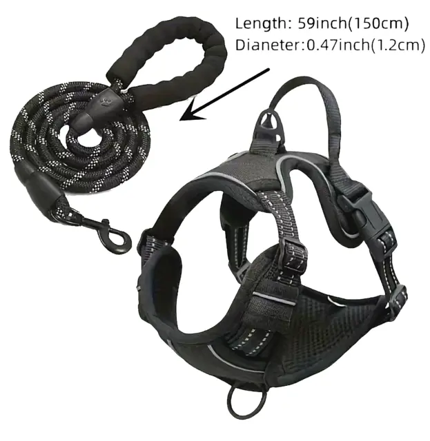 Dog Harness & Training Leash No Pull Control Adjustable Large Handle Heavy Duty