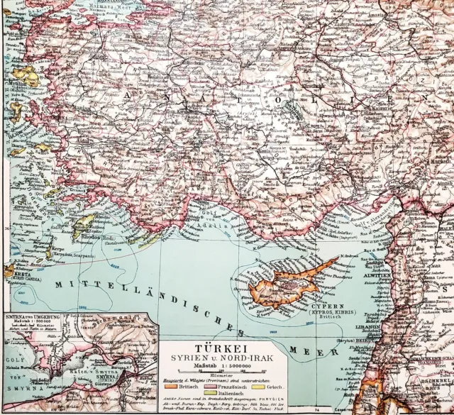 1929 Turkey Iraq Syria Map Constantinople Lebanon Damascus Baghdad Cyprus Halab