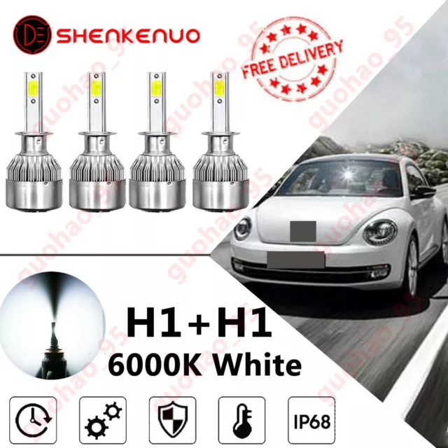 For VW New Beetle 1998-2006 -H1+H1 LED Headlight Bulb High Low Beam 6000K Set C6