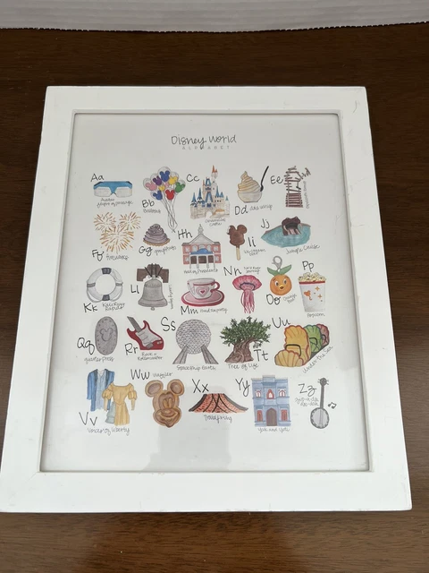 Disney World Alphabet Framed 11” x 9”  Art Poster Print abc’s