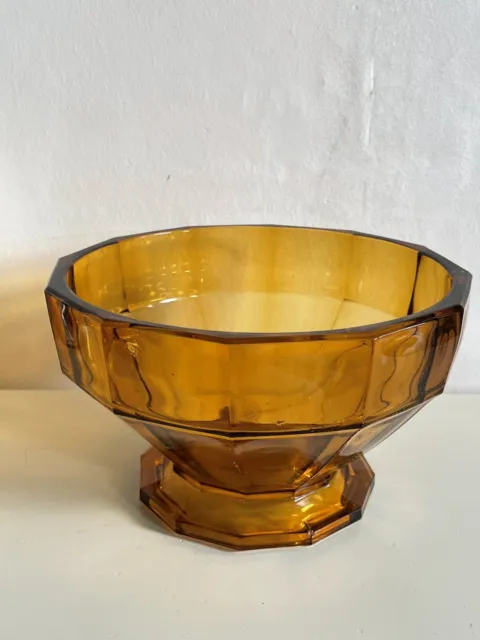 Art Deco Davidson Large Amber Glass Footed Bowl