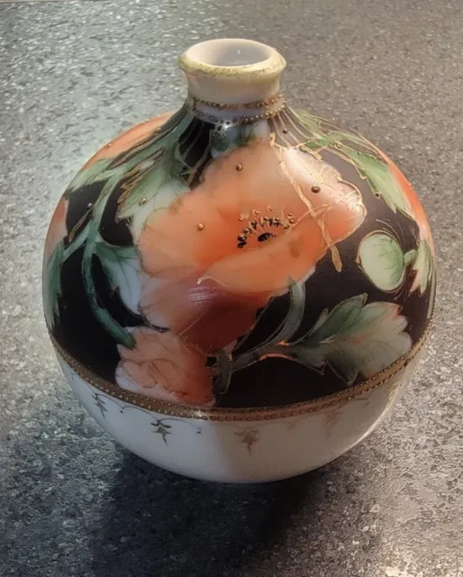 MORIMURA BROS. Nippon Hand Painted Gilt Poppy Floral Beaded Porcelain Vase 1911