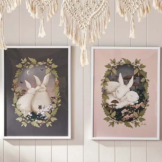 2 x Adairs Fleur Harris Woodland Framed Prints Wall Art Set Bunny Girls Bedroom