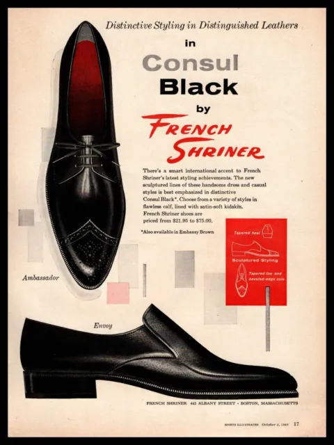 1960 Consul Black "Ambassador" & "Envoy" Dress Shoes By French Shriner Print Ad
