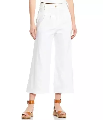 NWT $109 Antonio Melani LINEN Blend White Wide Leg Ankle Pants White sz 2