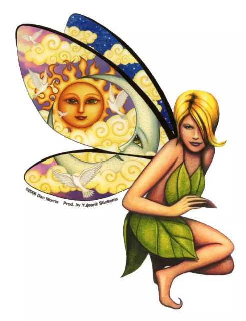 PRETTY Butterfly winged Nymph FAIRY Sun Moon Dan Morris ART VINYL STICKER/DECAL