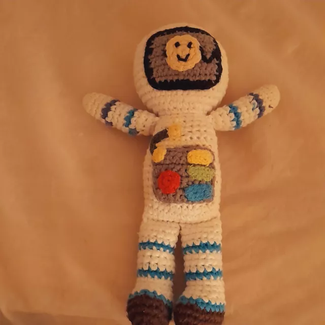 Pebble 100% Cotton Astronaut Rattle Space Man Plush Cuddle Toy crochet