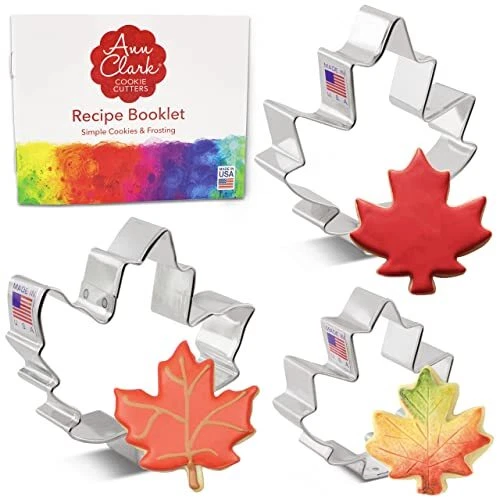 Maple Leaf Cookie Cutter Set 3 Pieces with Recipe Booklet Made in USA by
