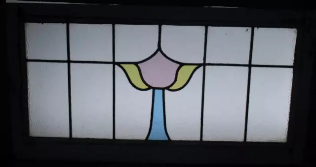 OLD ENGLISH LEADED STAINED GLASS WINDOW TRANSOM ABSTRACT 34" x 17 3/4" 2