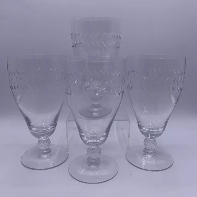 1950s Duncan & Miller Crystal Laurel Wreath Etched Iced Tea Glass Set Of 4