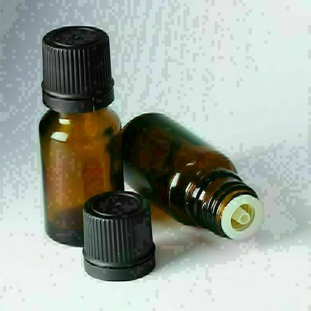 5 viales/botellas de vidrio ámbar de 20 ml para aceite esencial con orificio y tapa