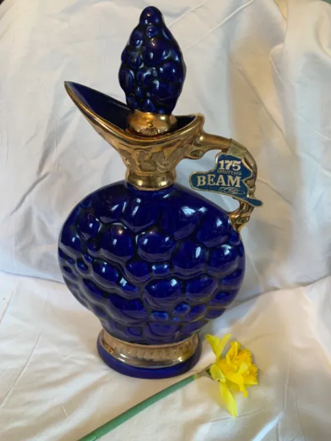 Vintage 1968 Jim Beam Blue Liquor Bottle Decanter Genuine Regal China Gold Trim