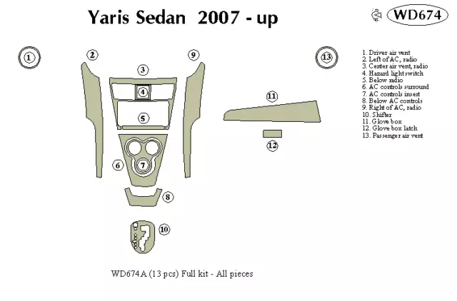 TOYOTA YARIS 2007 2008 2009 2010 2011 DASH TRIM KIT a