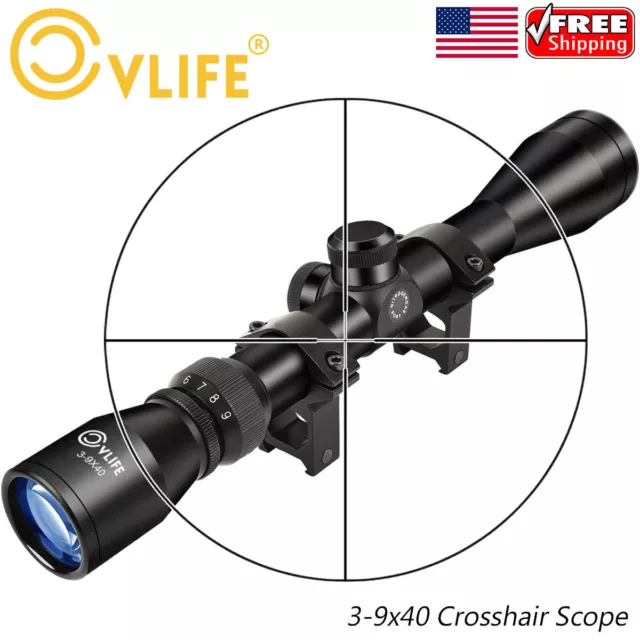 CVLIFE 3-9x40 Rifle Scope Optics R4 Reticle Crosshair Scope + 1" Tube Ring Mount