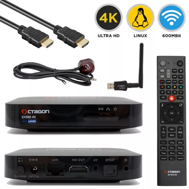 Octagon SX988 4K UHD HDMI LAN Linux E2 IP-Receiver mit 600 MBit/s Dual-WLAN