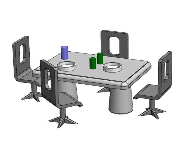 Custom Lars Dining Table and Chairs for 6 in Figure Diorama