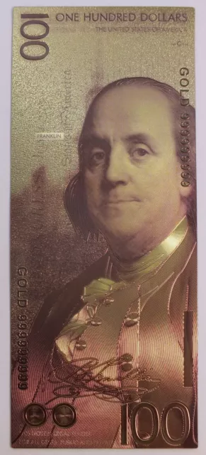 $100 Hundred US Dollar Concept Design 6" Novelty 24K Gold Foil Plated Note GFN64