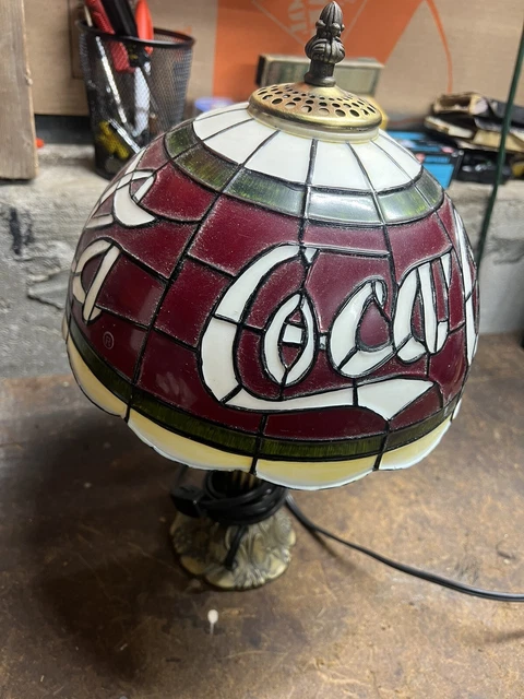 Vintage 15" Coca Cola Tiffany Style Plastic Stained Glass Shade Table Lamp