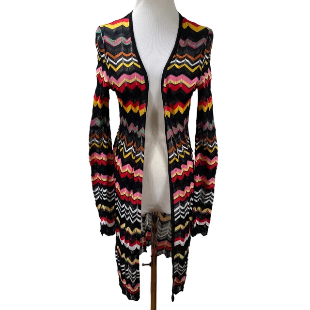 MISSONI Long Chevron Stripe Viscose Cotton Lightweight Cardigan Coat IT42 Sz S-M