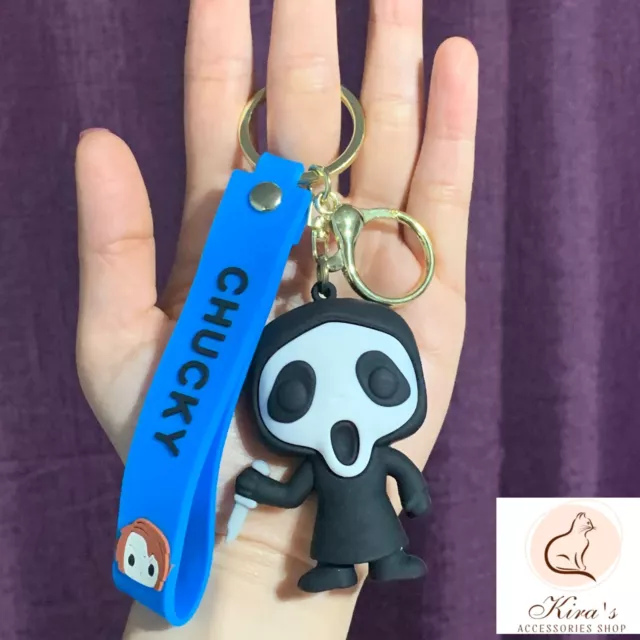 Ghostface Scream Figure 3D PVC, HORROR Bag Hanger Pendant keychain, Key Ring 2.4