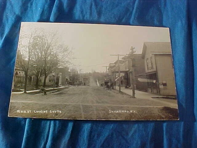 Early 20thc MAIN STREET SCENE in SAVANNAH New York REAL PHOTO POSTCARD