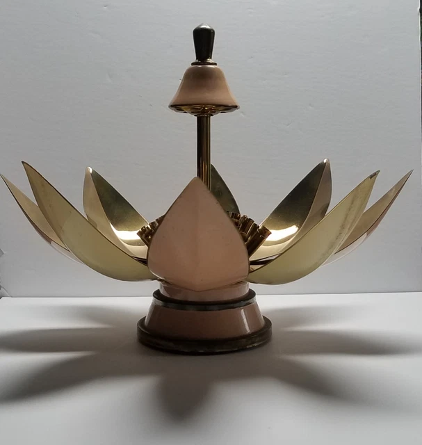 VINTAGE ENAMELED BRASS Lotus Flower Cigarette Dispenser Holder Hollywood  Regency $49.95