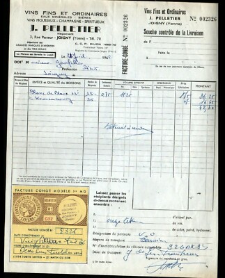 Facture  VINS SPIRITUEUX LEGRAND SARRANCOLIN  1950  old bill Rechnung 13 